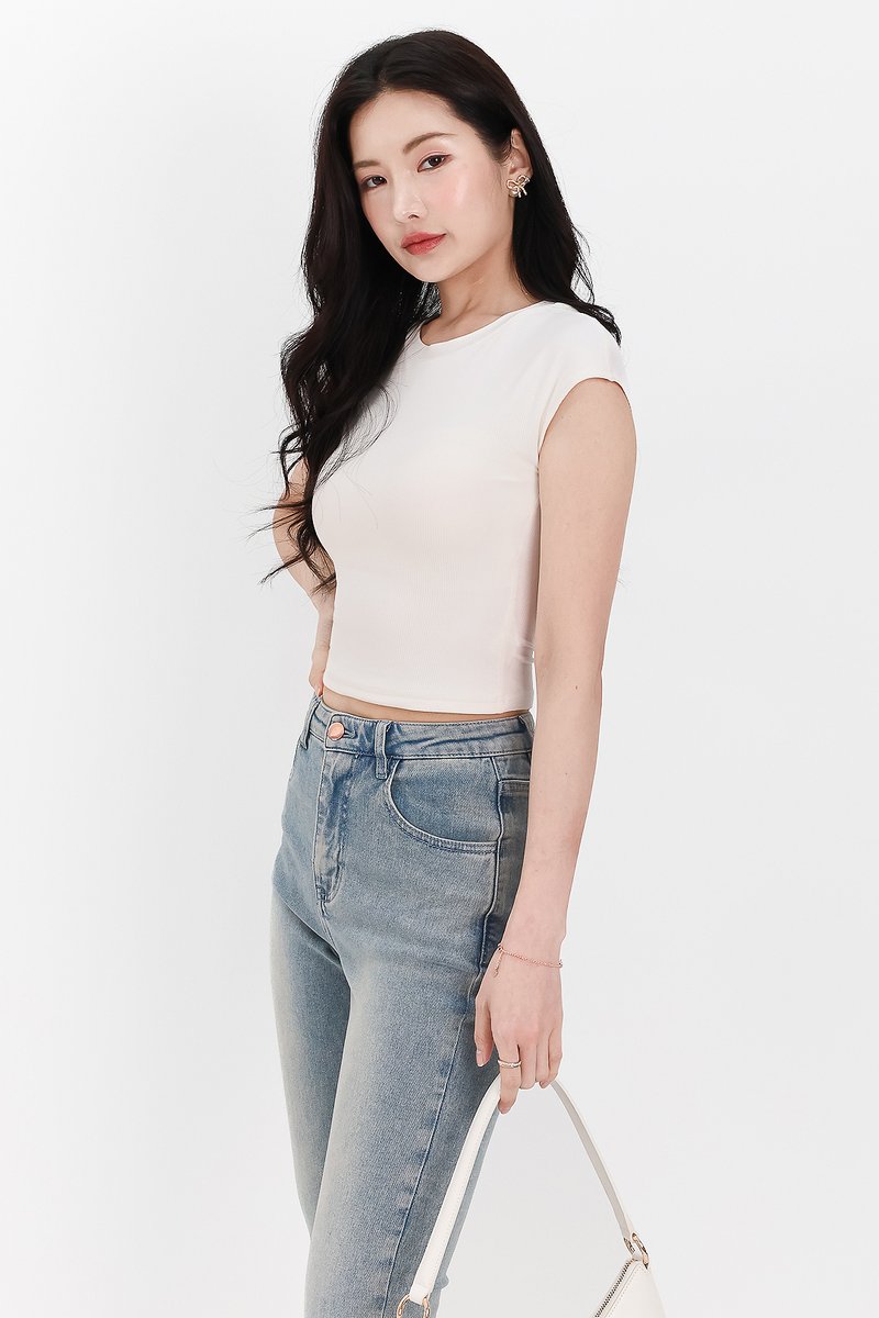 Raine Ribbed Padded Tee in Cream White