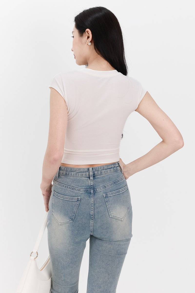 Raine Ribbed Padded Tee in Cream White