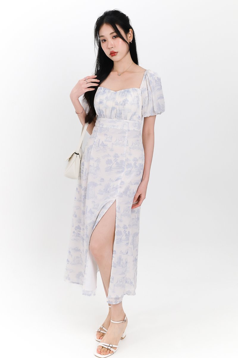 Pardynn Printed Sleeved Midaxi Dress in Blue