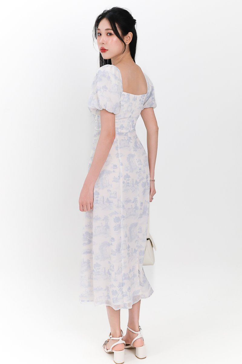 Pardynn Printed Sleeved Midaxi Dress in Blue