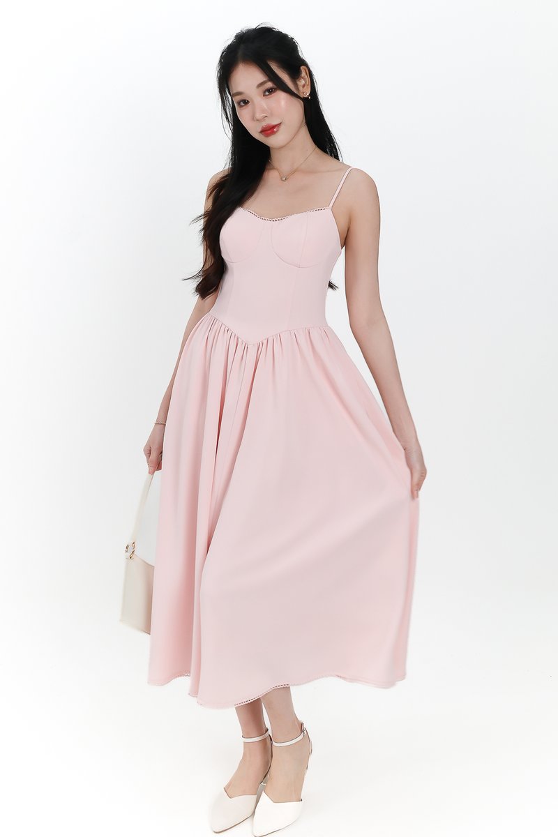 Theresa Trimmings Midaxi Dress in Pastel Pink Theresa Trimmings Midaxi Dress in Pastel Pink