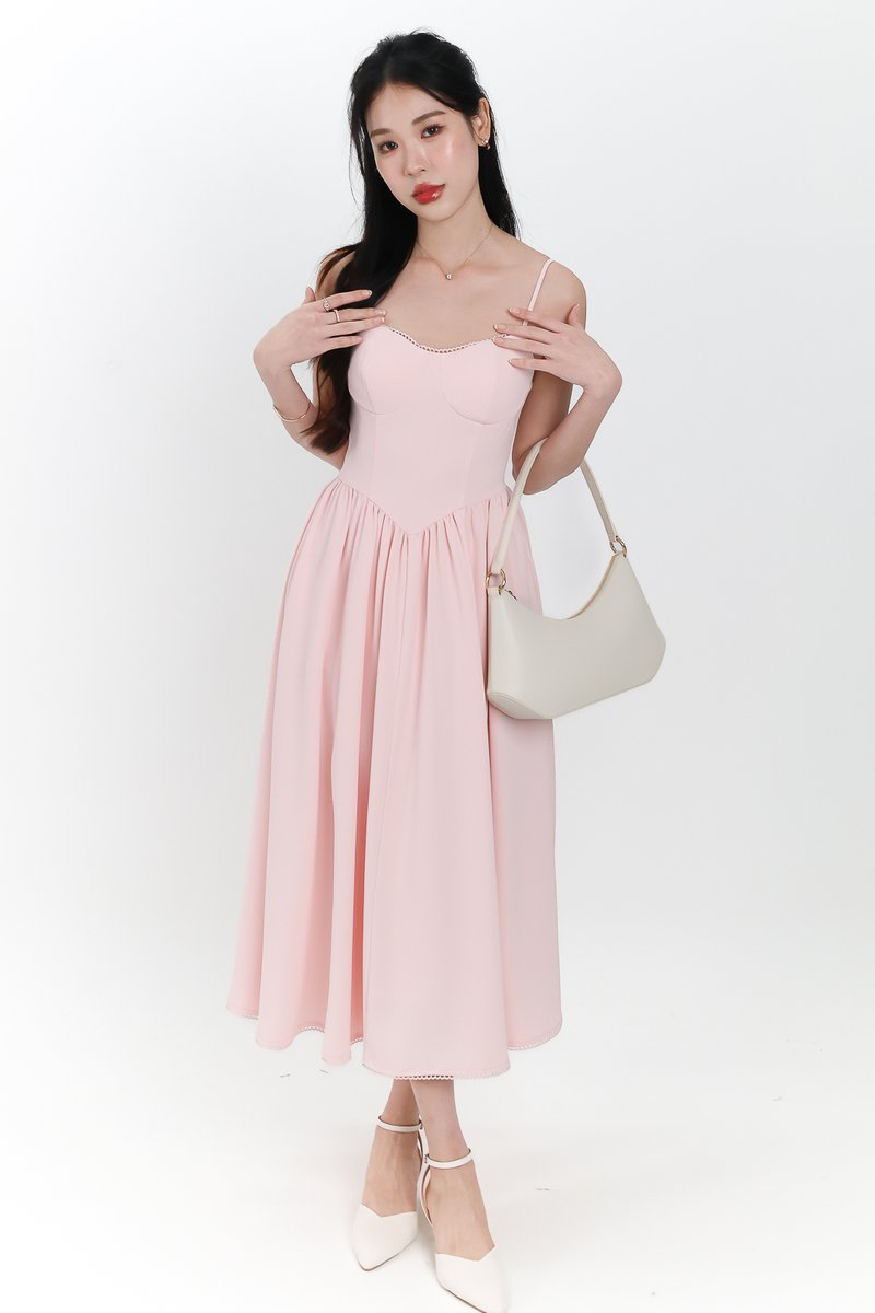Theresa Trimmings Midaxi Dress in Pastel Pink Theresa Trimmings Midaxi Dress in Pastel Pink