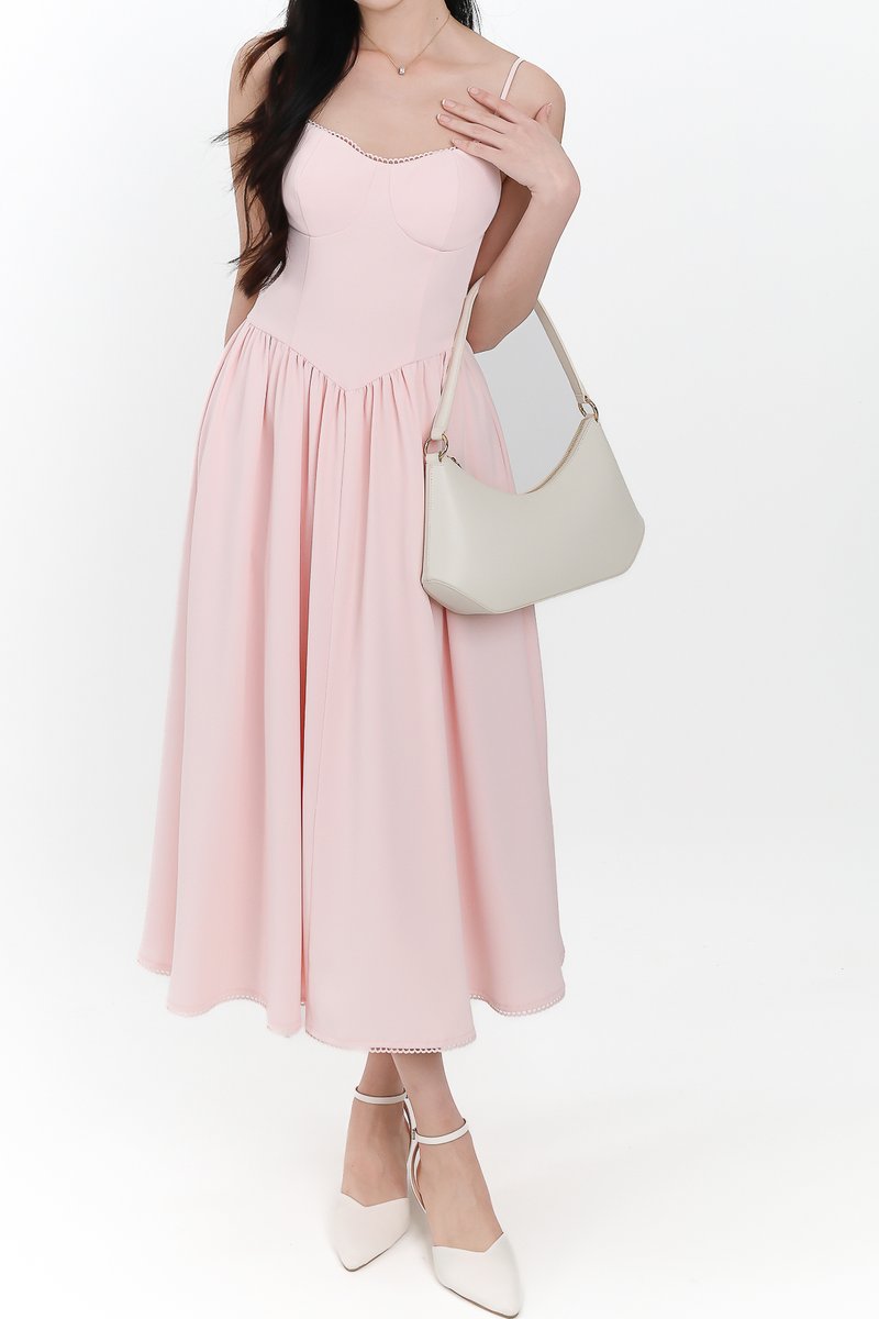Theresa Trimmings Midaxi Dress in Pastel Pink Theresa Trimmings Midaxi Dress in Pastel Pink