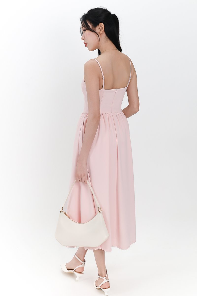 Theresa Trimmings Midaxi Dress in Pastel Pink Theresa Trimmings Midaxi Dress in Pastel Pink