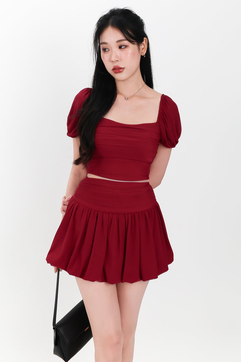 Marcey Mesh Co-ord Bubble Skorts V1 in Dark Red