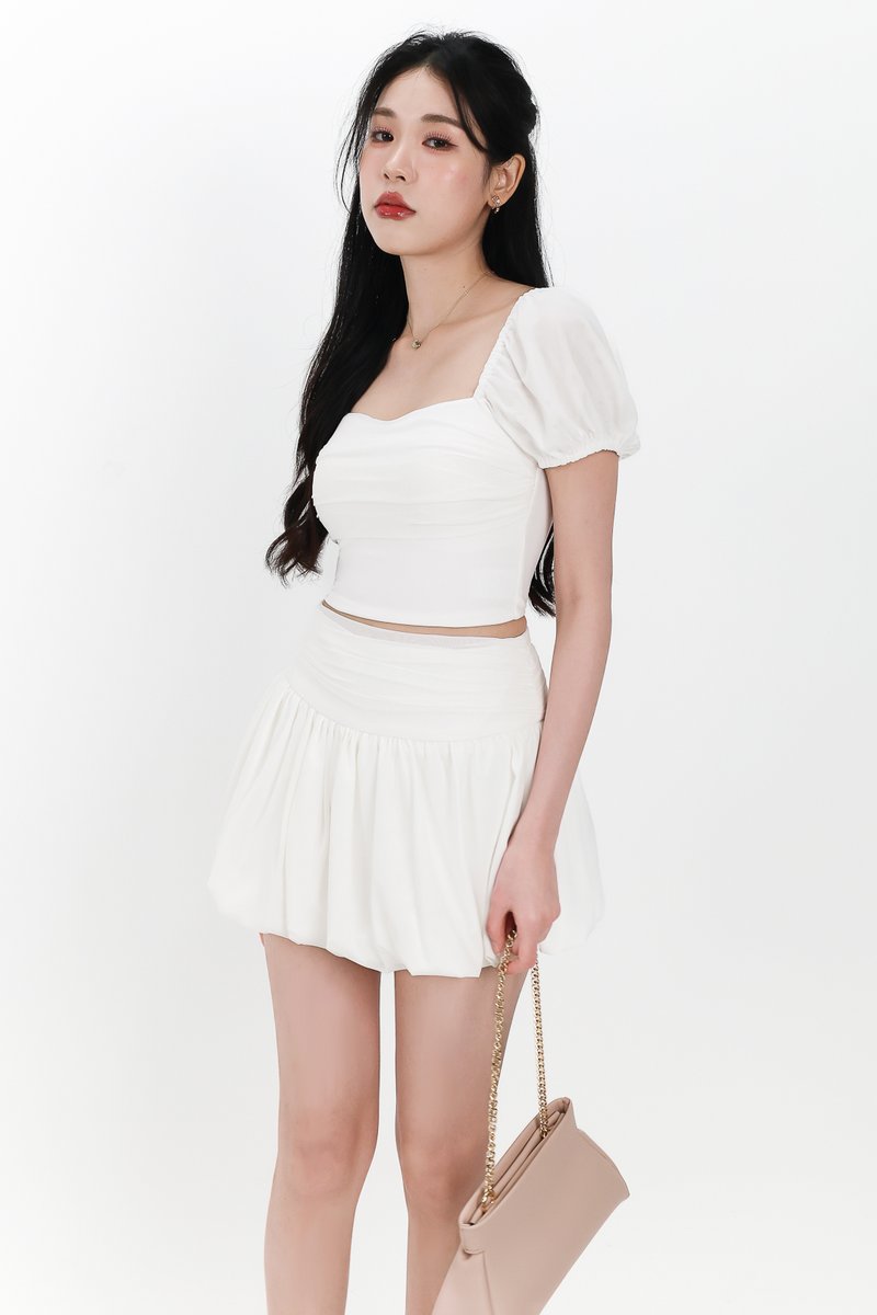 Marcey Mesh Co-ord Sleeved Top in White