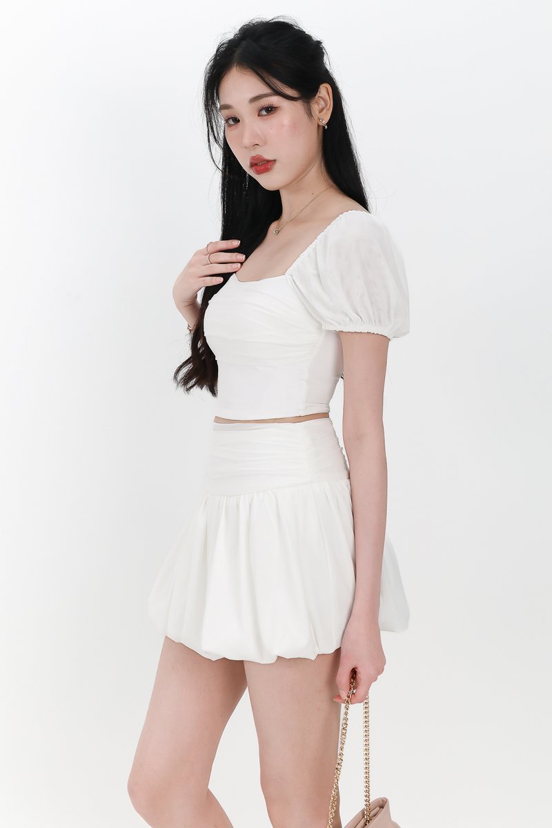 Marcey Mesh Co-ord Sleeved Top in White