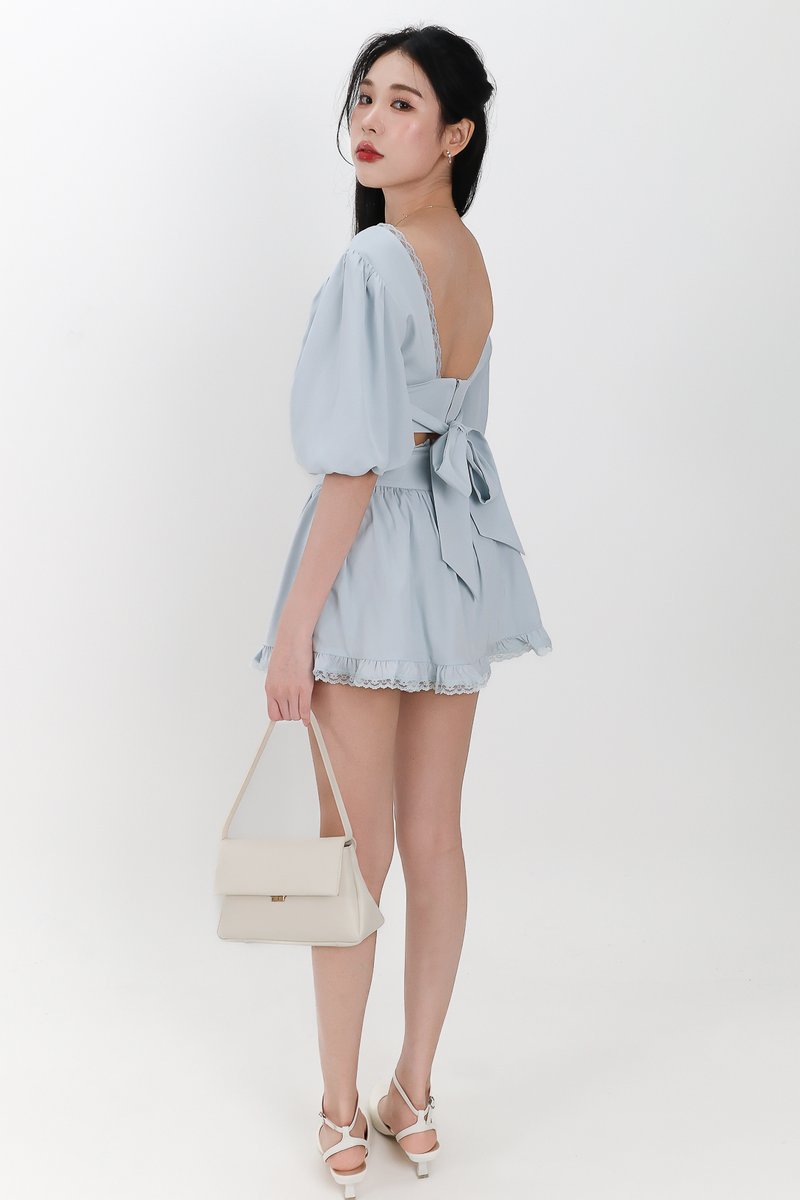 Lene Lace Trimming Co-ord Sleeve Top in Ice Blue Lene Lace Trimming Co-ord Sleeve Top in Ice Blue