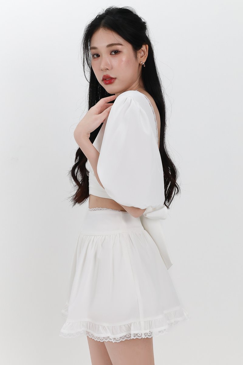 DEFECT | Lene Lace Trimming Co-ord Sleeve Top in White in M