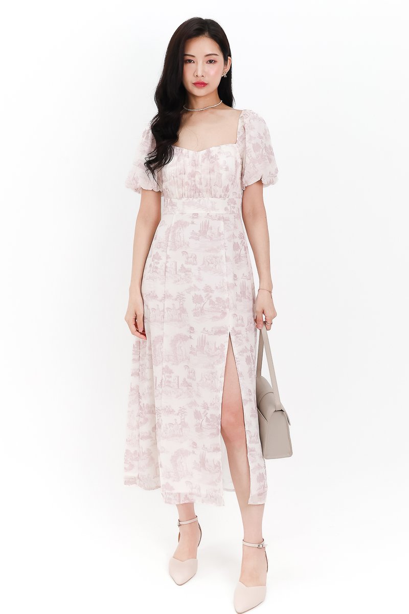 Pardynn Printed Sleeved Midaxi Dress in Mauve Lilac