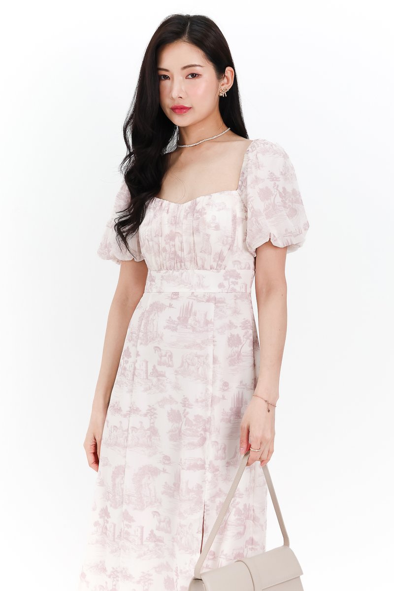 Pardynn Printed Sleeved Midaxi Dress in Mauve Lilac