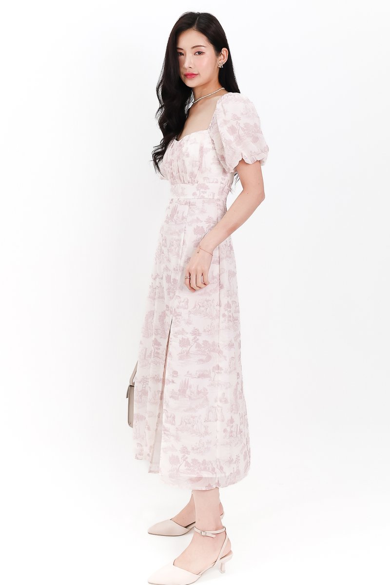 Pardynn Printed Sleeved Midaxi Dress in Mauve Lilac