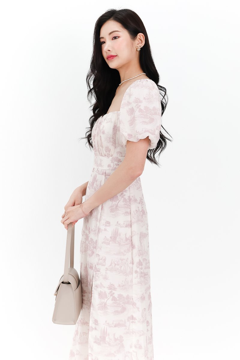 Pardynn Printed Sleeved Midaxi Dress in Mauve Lilac