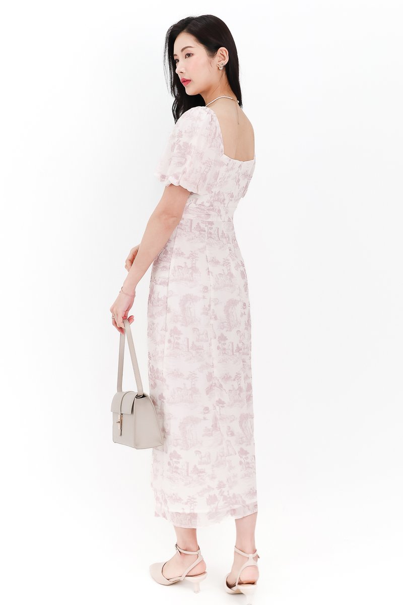 Pardynn Printed Sleeved Midaxi Dress in Mauve Lilac