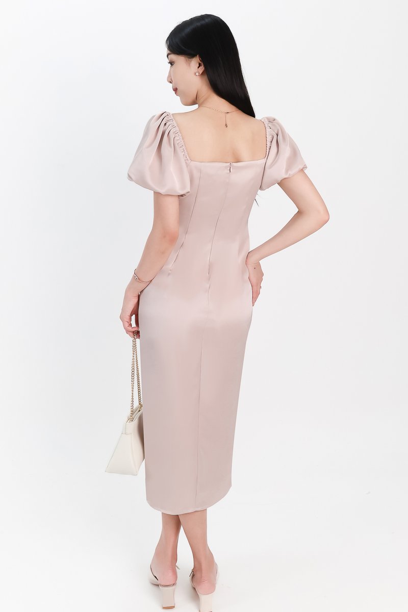 DEFECT | Sophina Sleeved Midi in Champagne Blush in XS