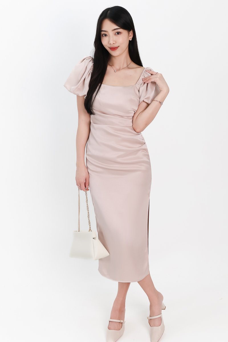 SALE EXCLUSIVE | Sophina Sleeved Midi in Champagne Blush
