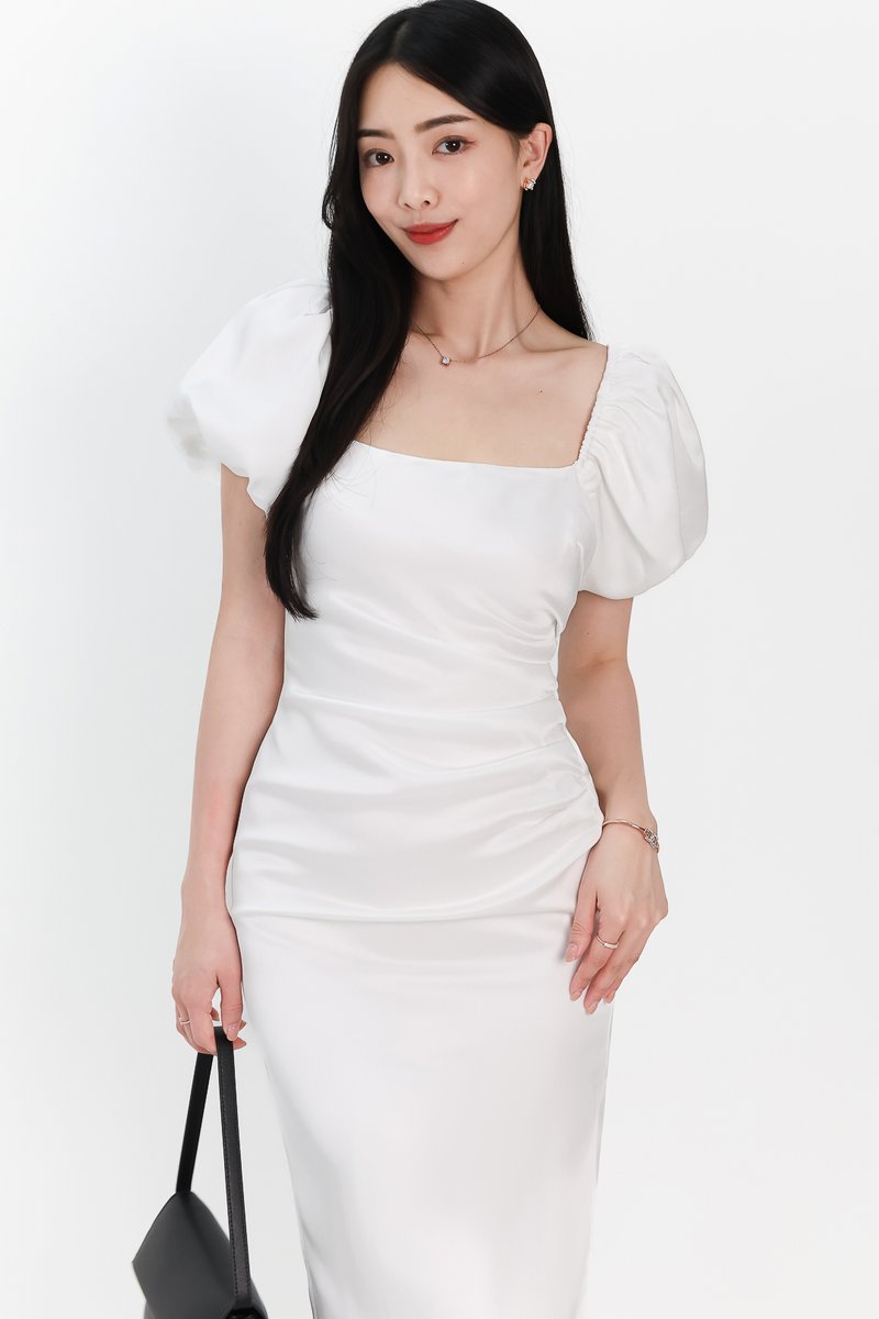 DEFECT | Sophina Sleeved Midi in White in S