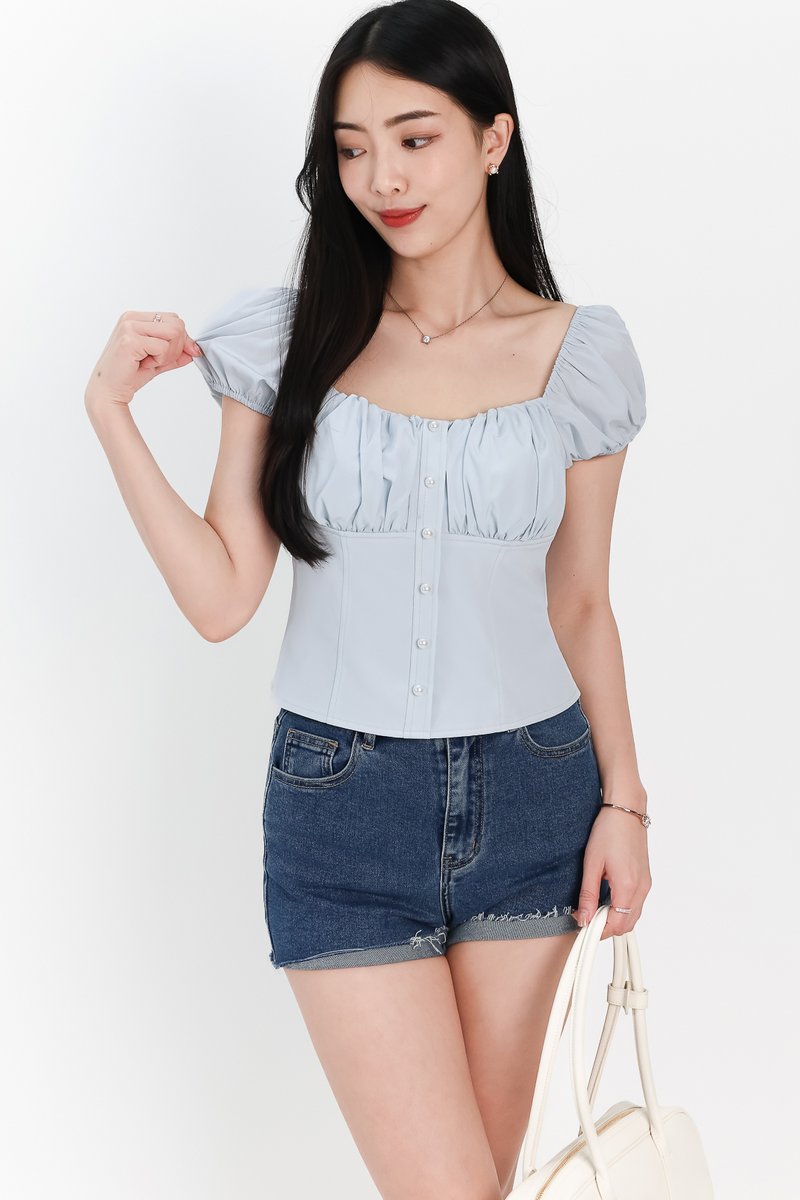 Sevyn Sleeved Top in Ice Blue