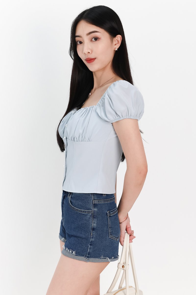 Sevyn Sleeved Top in Ice Blue