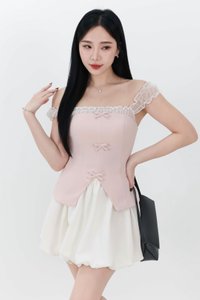Cindi Co-ord Offshoulder Top in Pastel Pink