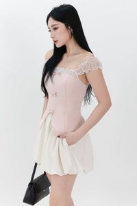 Cindi Co-ord Offshoulder Top in Pastel Pink