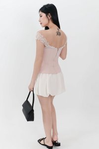 Cindi Co-ord Offshoulder Top in Pastel Pink