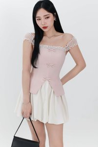 Cindi Co-ord Offshoulder Top in Pastel Pink