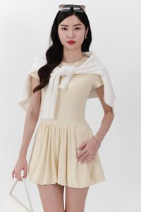 Serla Sleeved Bubble Romper Dress in Pastel Yellow