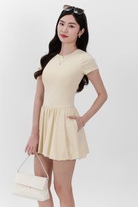 Serla Sleeved Bubble Romper Dress in Pastel Yellow