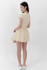 Serla Sleeved Bubble Romper Dress in Pastel Yellow