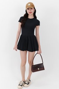 RESTOCKS | Serla Sleeved Bubble Romper Dress in Black