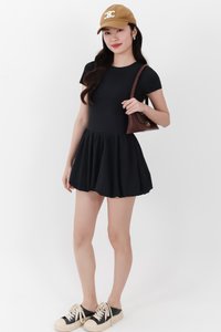RESTOCKS | Serla Sleeved Bubble Romper Dress in Black