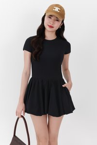 RESTOCKS | Serla Sleeved Bubble Romper Dress in Black