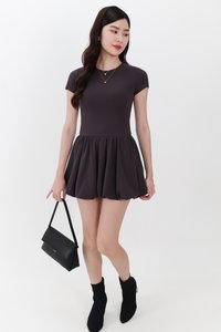Serla Sleeved Bubble Romper Dress in Dark Grey
