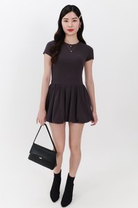 Serla Sleeved Bubble Romper Dress in Dark Grey