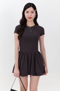 Serla Sleeved Bubble Romper Dress in Dark Grey