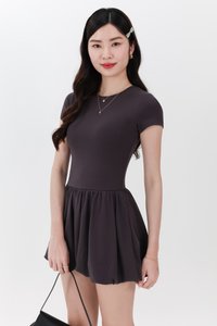 Serla Sleeved Bubble Romper Dress in Dark Grey