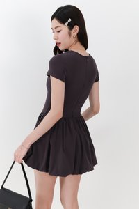 Serla Sleeved Bubble Romper Dress in Dark Grey