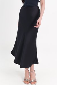 RESTOCKS | Chelsea Co-ord Satin Skirt in Midnight Steel ( Petite Length )