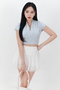 Pia Pleated Sleeved Top in Ice Blue