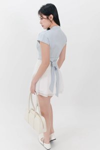 Pia Pleated Sleeved Top in Ice Blue