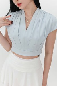 Pia Pleated Sleeved Top in Ice Blue