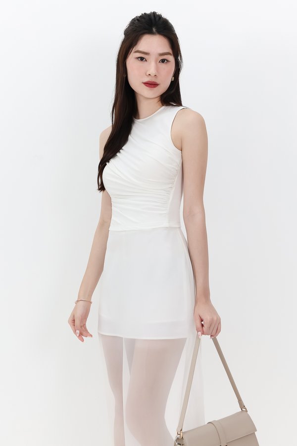 Diana Drape Padded Tank Top in White