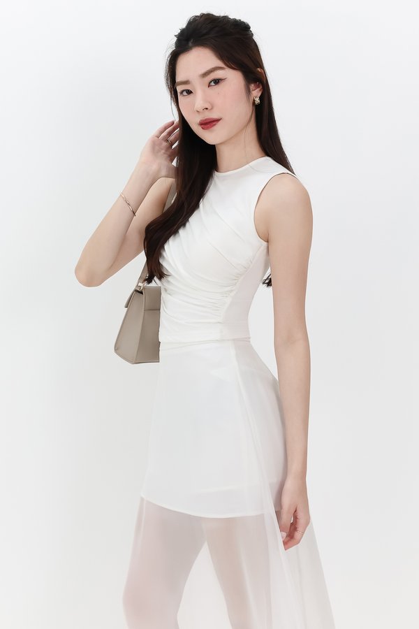 Diana Drape Padded Tank Top in White