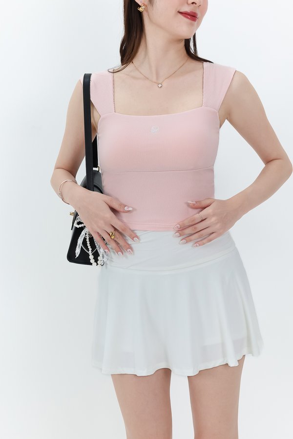 Ena Embroidery Crop Top in Light Pink