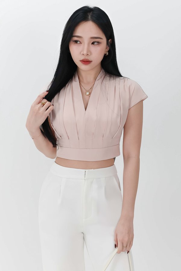DEFECT | Pia Pleated Sleeved Top in Light Pink in XS