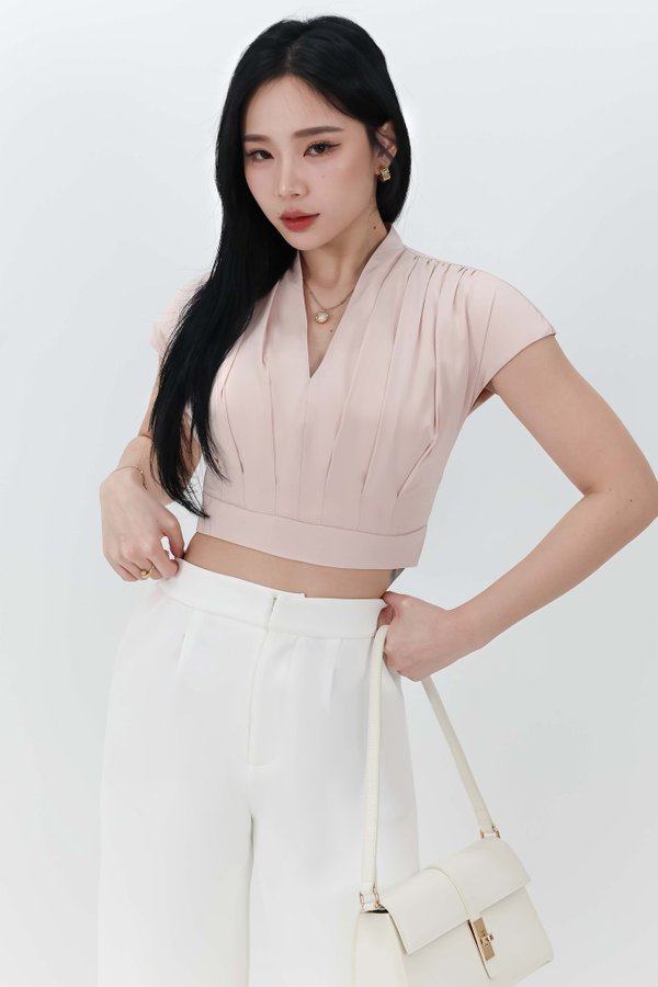 Pia Pleated Sleeved Top in Light Pink