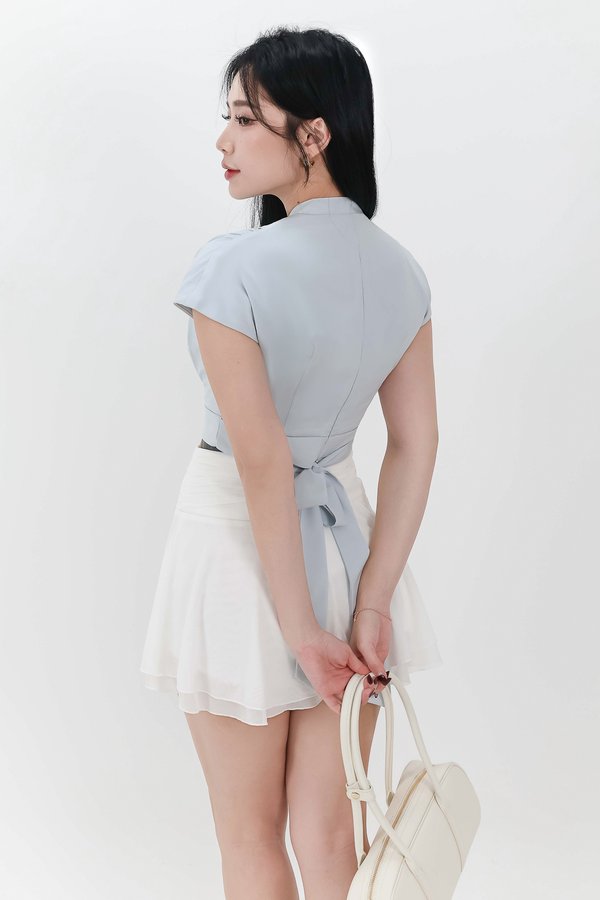 DEFECT | Pia Pleated Sleeved Top in Ice Blue in S
