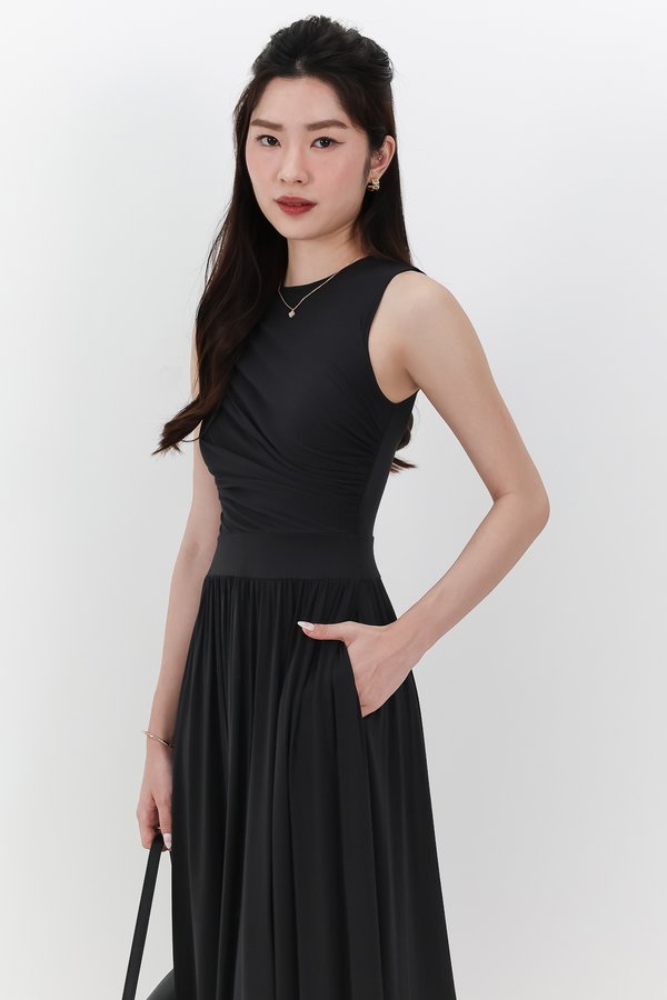 Darrie Drape Tank Dress in Black