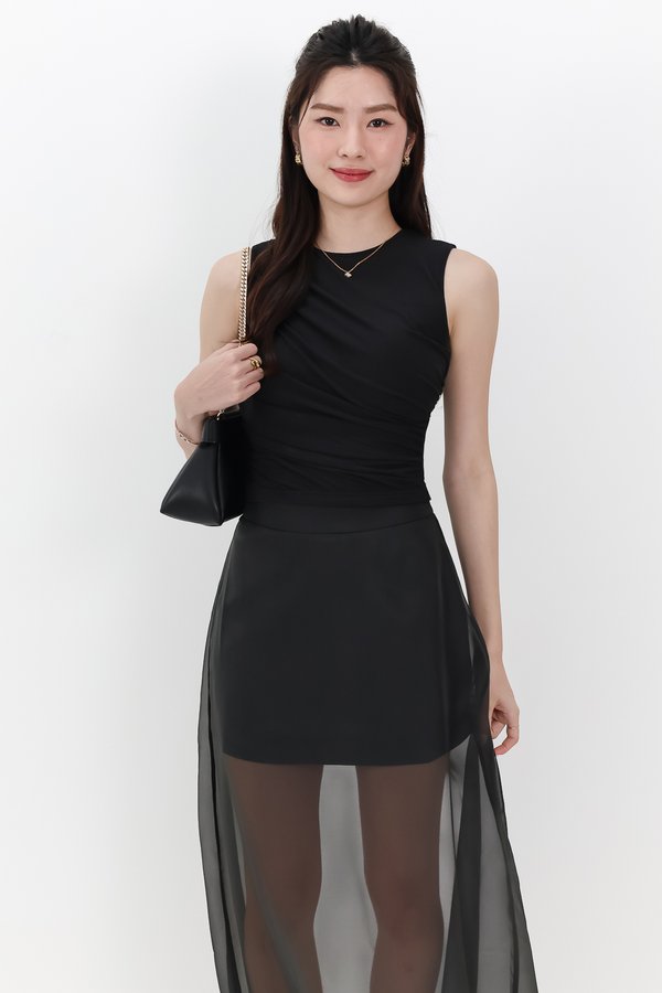 Diana Drape Padded Tank Top in Black